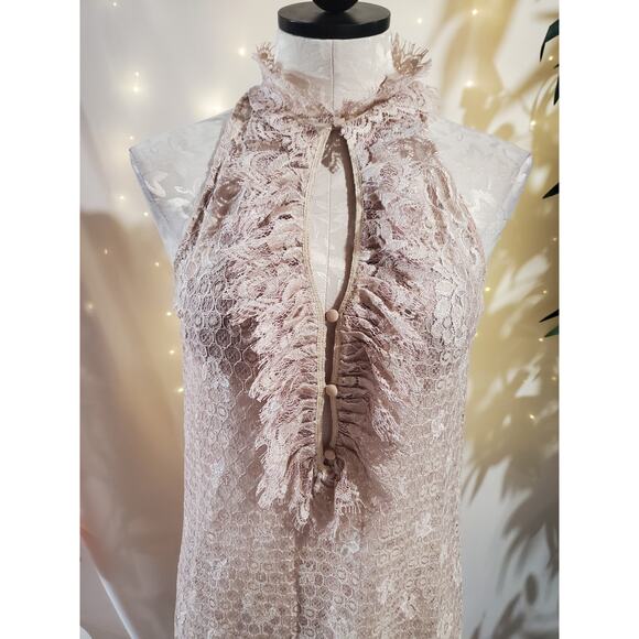 Diane von Furstenberg Olvida Lace Ruffle Silk Lined Dress Size 4 Beige Victorian - Picture 2 of 14